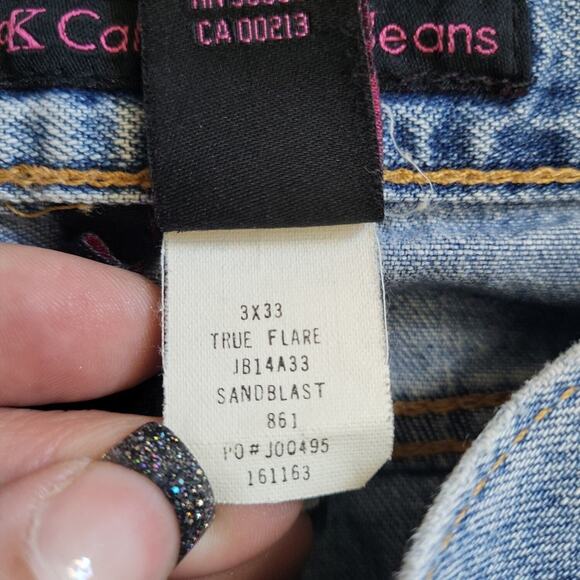 Calvin Klein Womens Blue Sandblast Light Wash Raw Hem Denim Flare Jeans Size 3 - Picture 10 of 10